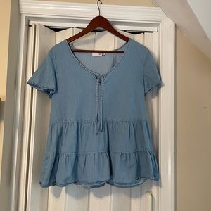 So Chambray V Neck Top